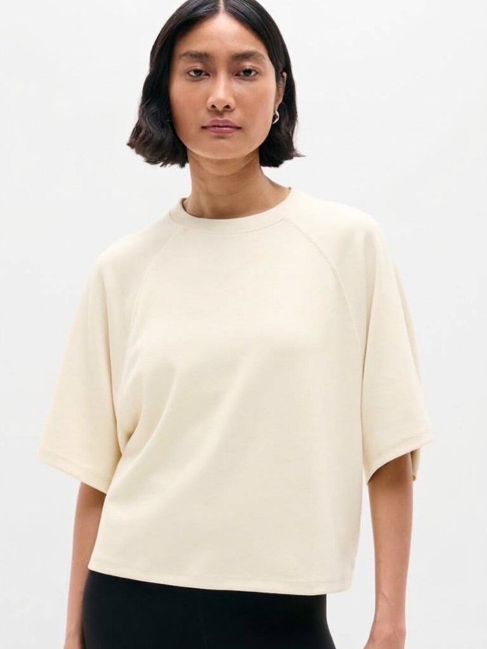 SEASOFT TEE Athleta Cream Short Sleeve Relaxed Crop Top size Us XS